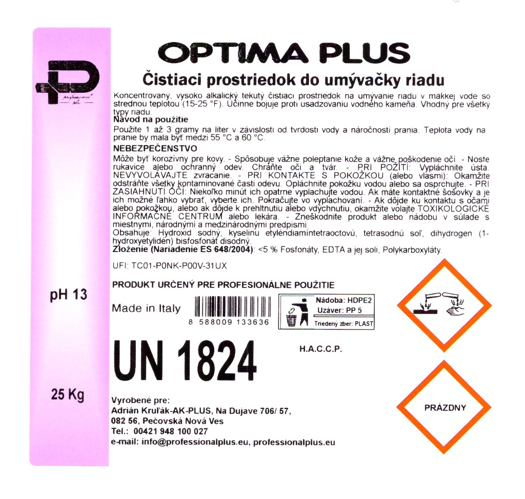 Optima Plus Čistiaci prostriedok do umývačky riadu 25 kg