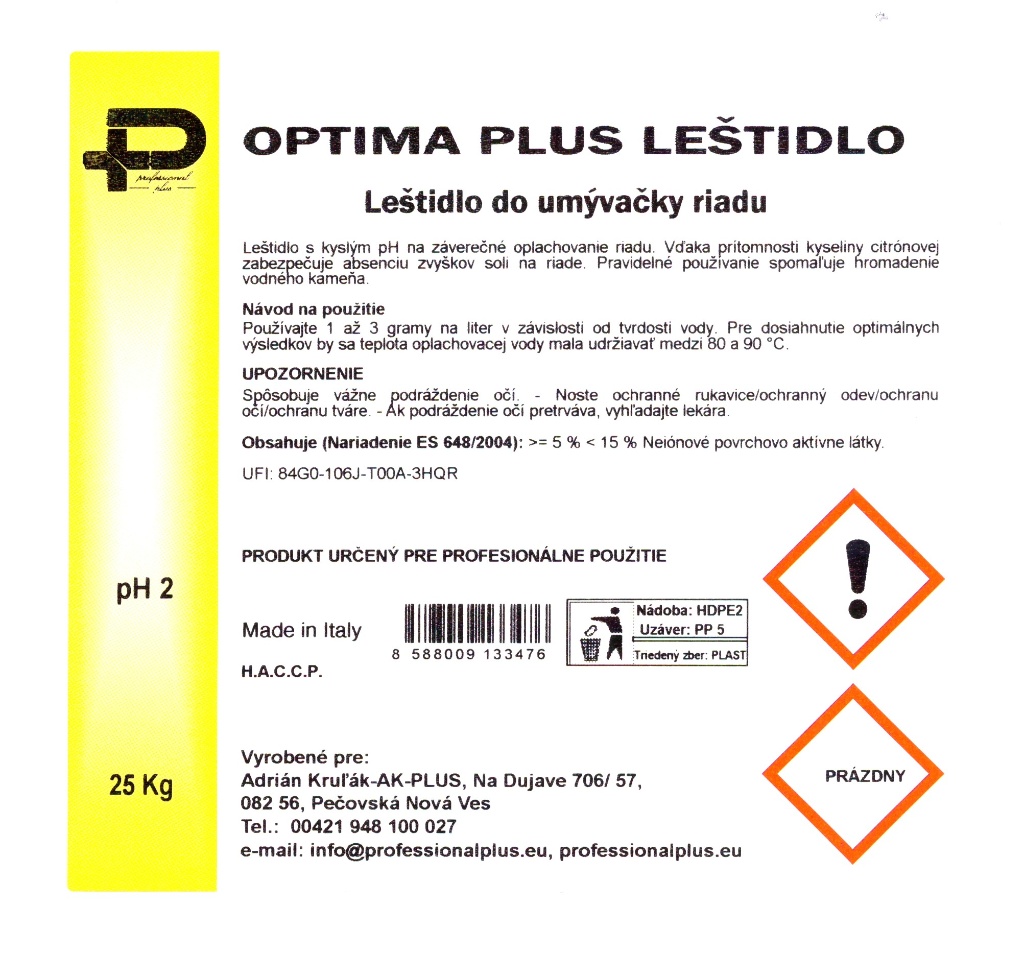Optima Plus Leštidlo pre umývačky riadu 25 kg