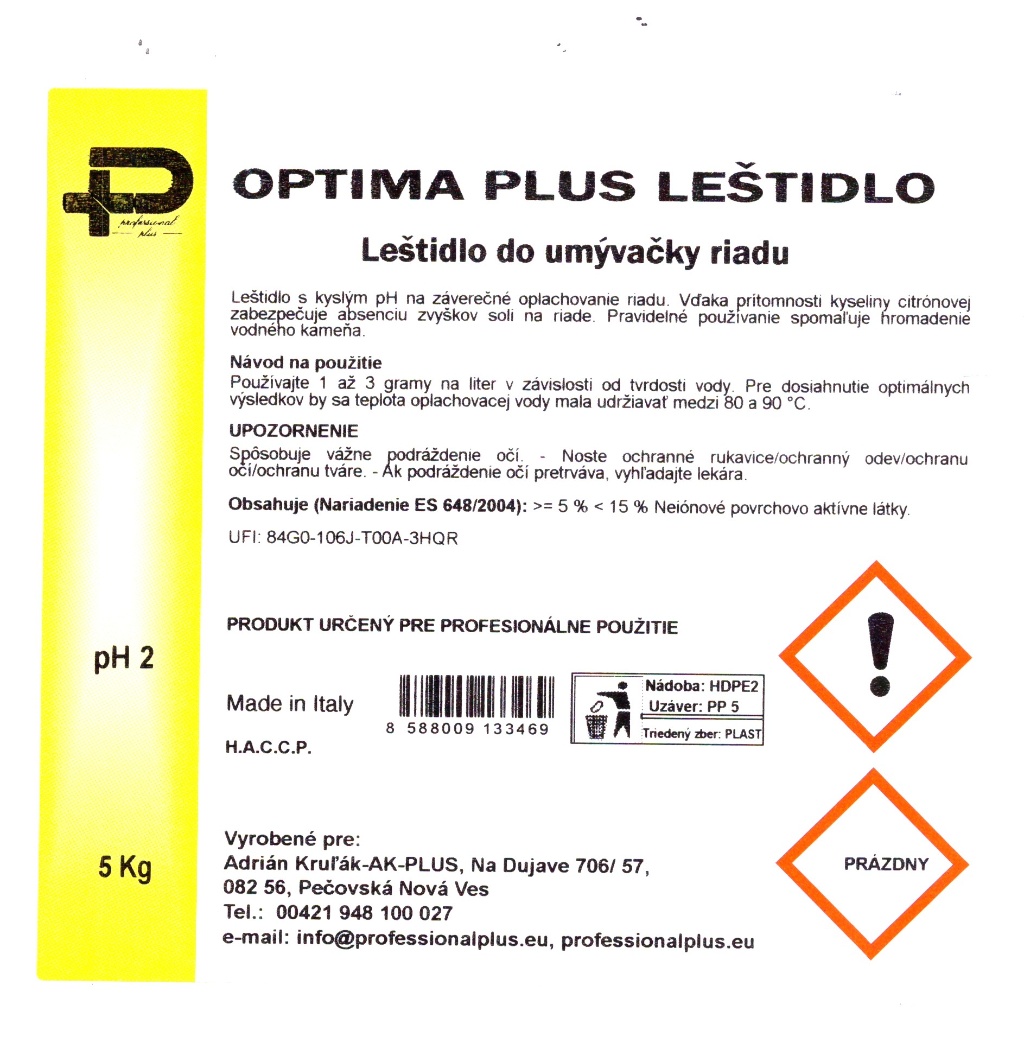 Optima Plus Leštidlo pre umývačky riadu 5 kg