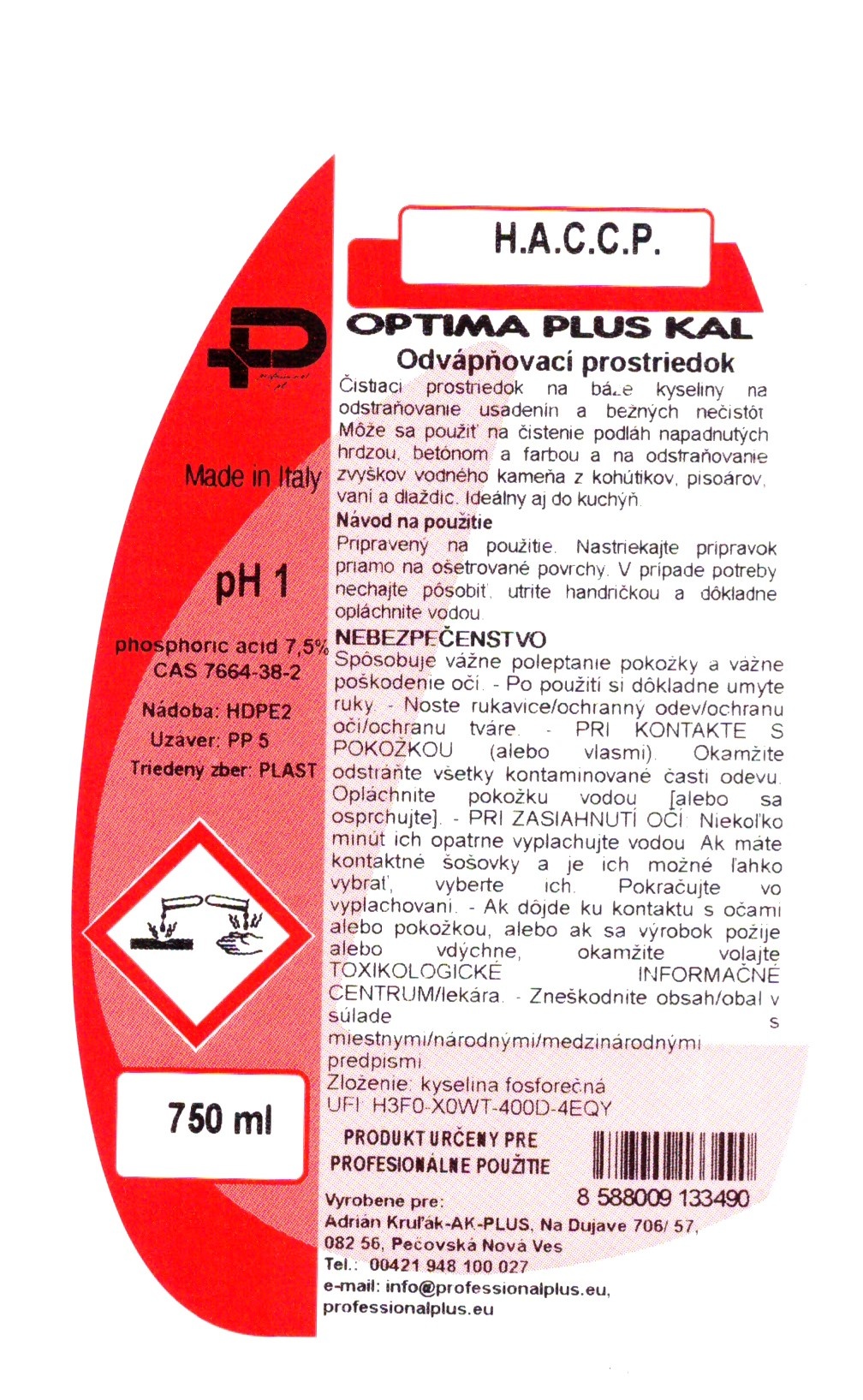 Optima Plus KAL odvápňovací prostriedok bez rozprašovača 750 ml