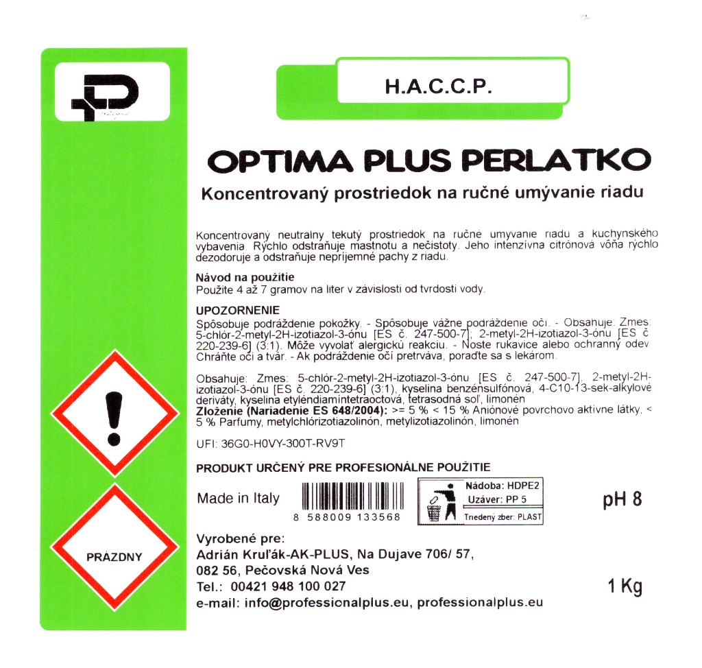 Optima Plus Perlatko saponát na ručné umývanie riadu 1 kg