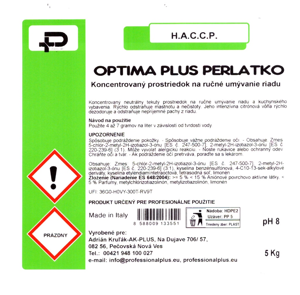 Optima Plus Perlatko saponát na ručné umývanie riadu 5 kg