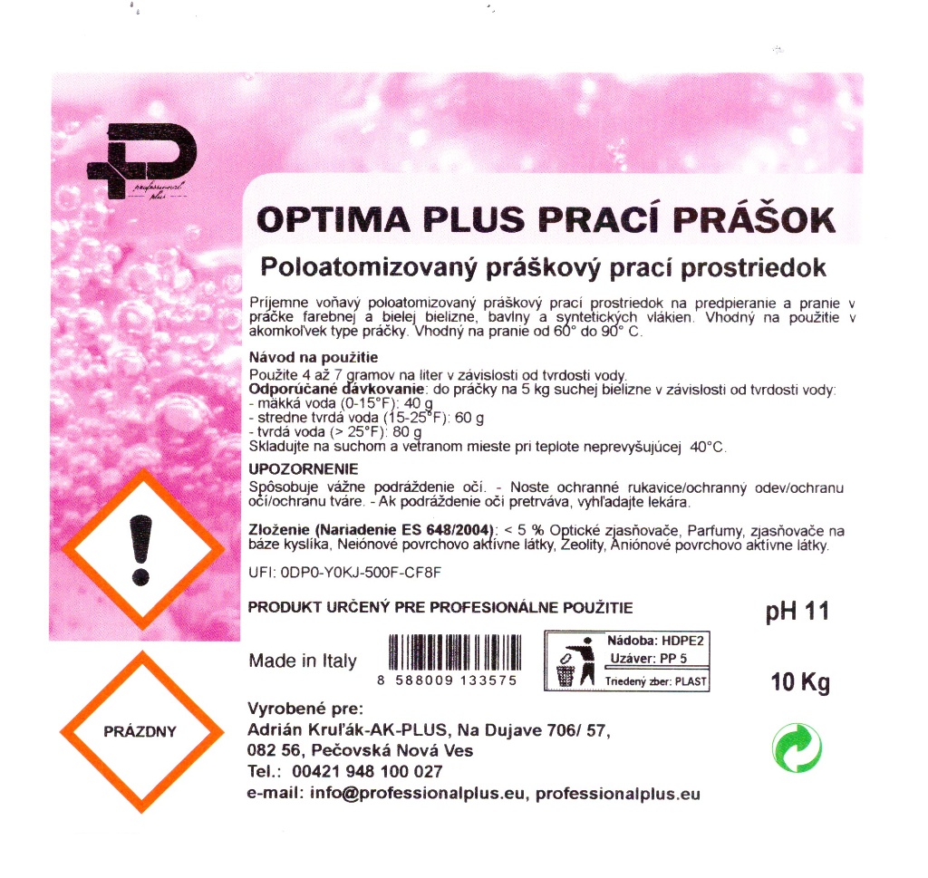 Optima Plus poloatomizovaný prací prášok 10kg