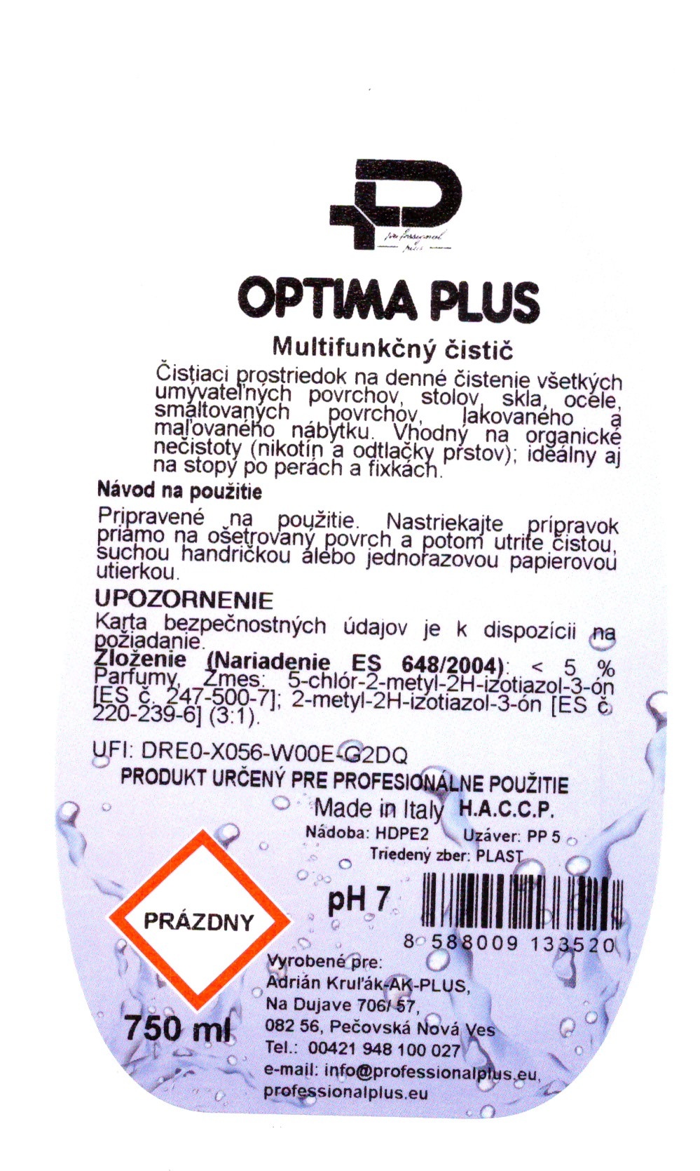 Optima Plus Multifunkčný čistič bez rozprašovača 750ml